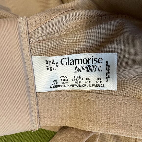 Glamorise Sport Beige No-Bounce Moisture Wicking Camisole Sports Bra 46F - Picture 7 of 8
